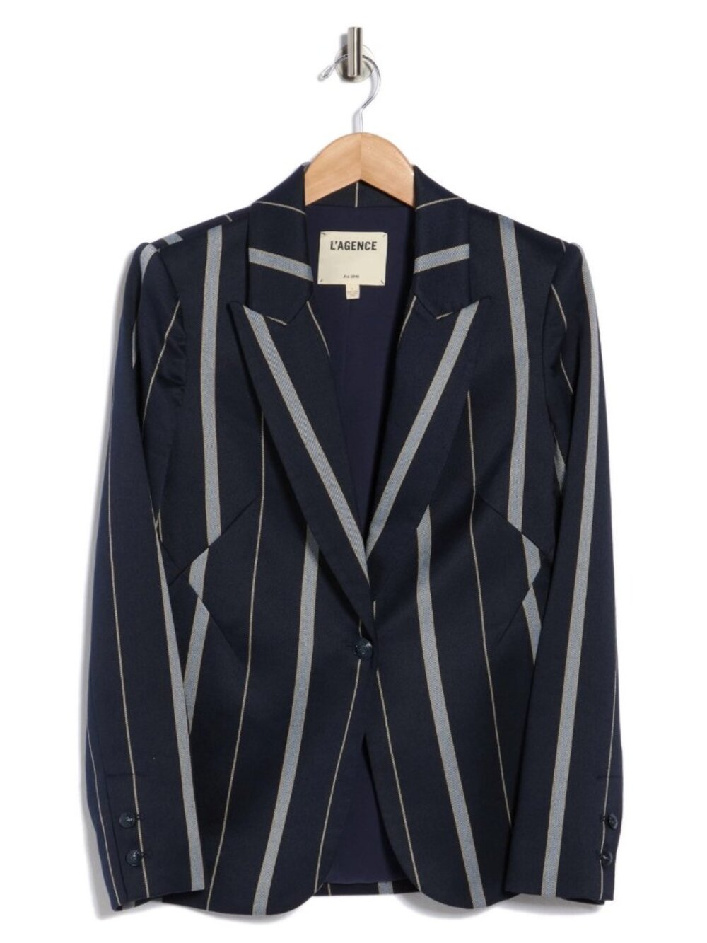 L'AGENCE Clementine Women's Striped Blazer Peak Lapel Jacket Navy Blue Size 4 - Picture 7 of 9